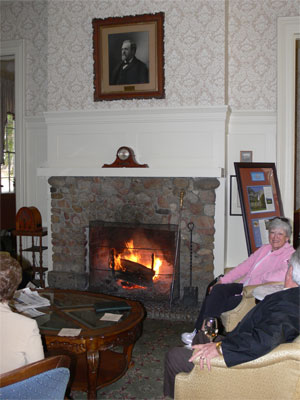 The main lobby had a warm fireplace 