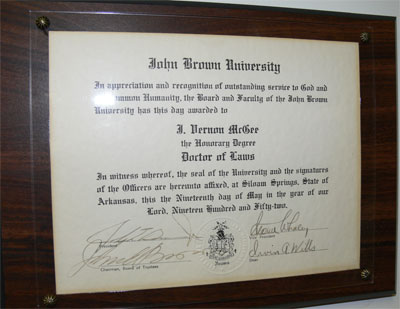 Honorary Doctor of Laws from John Brown University