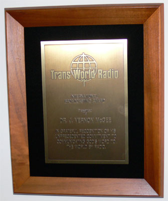 Trans World Radio International Broadcasting Award. 