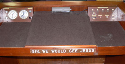 The overall layout of the pulpit was huge to allow room for the many reference books Dr. McGee used. 