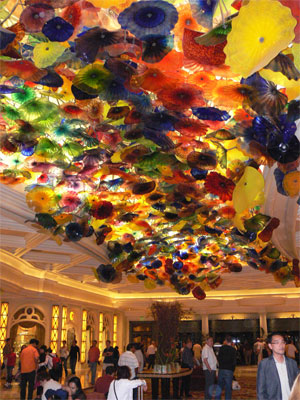 On leaving The Bellagio, the ceiling was covered with glass flowers. 