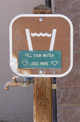 Sign outside of Death Valley Museum advising tourists to fill their water jugs here. I did and found I was drinking about every five minutes. 